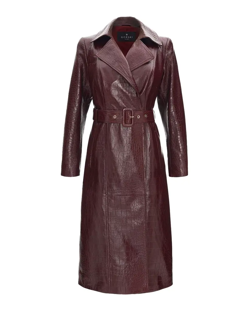 Gorski Select Leather Croco-Embossed Trench Coat