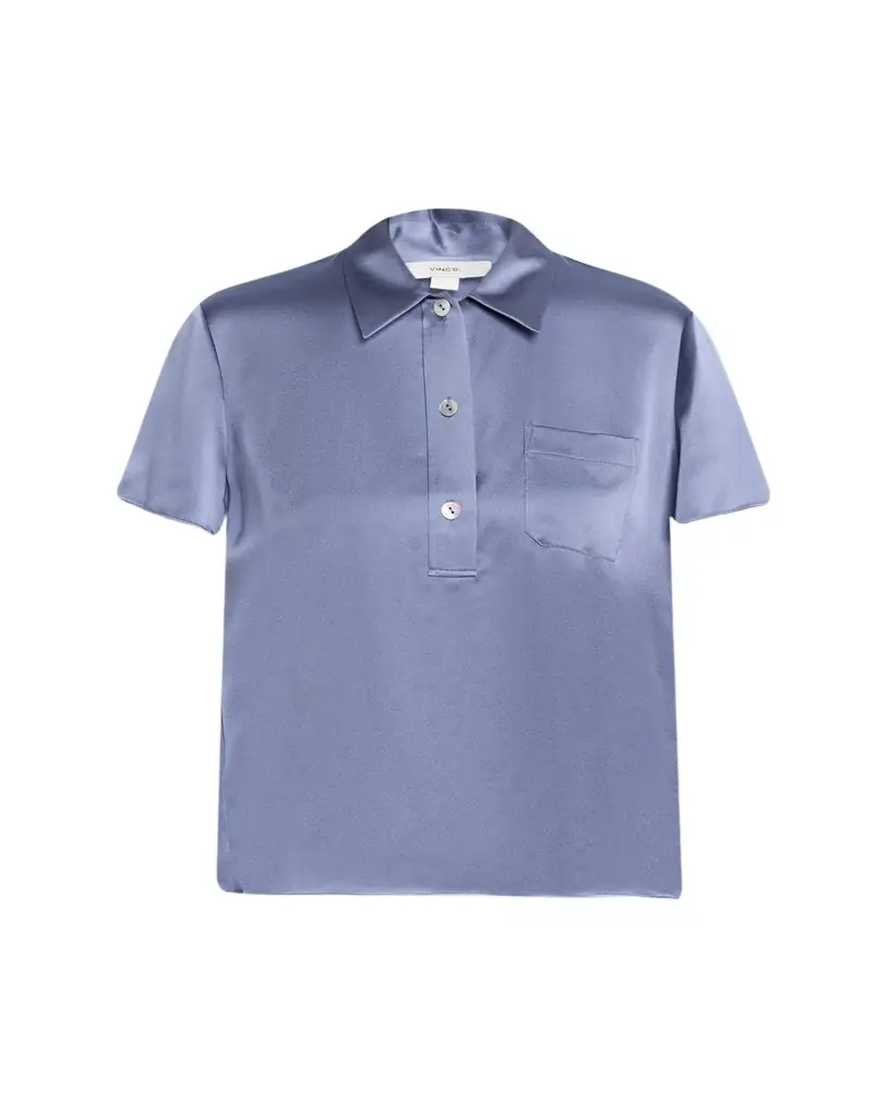 Vince Silk Charmeuse Short-Sleeve Polo Shirt