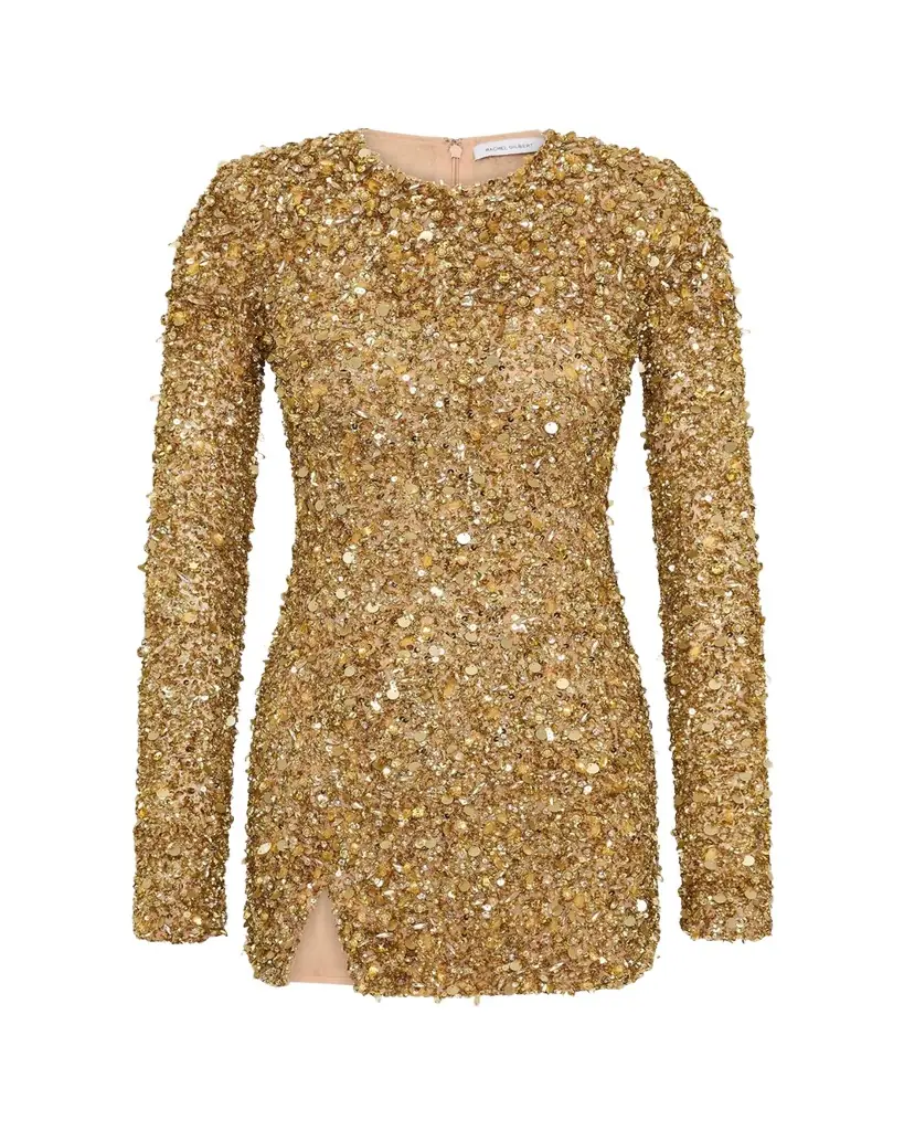 Rachel Gilbert Phillipe Embellished Strong-Shoulder Mini Dress