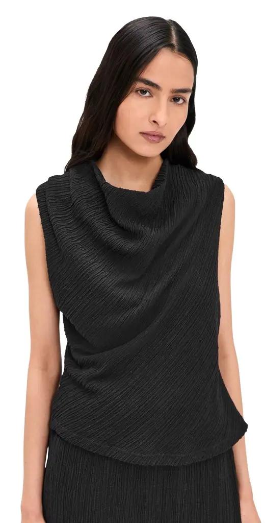 Vince hadow Grid Cowl Neck Top Black
