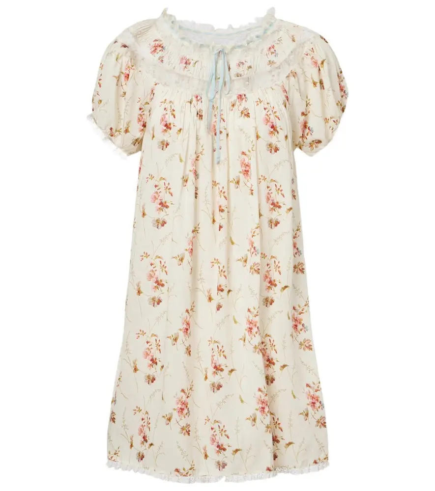 Doen Dôen Floral lace-trimmed cotton poplin minidress