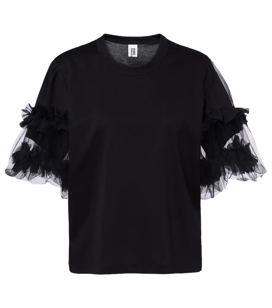 Noir Kei Ninomiya Ruffled tulle-trimmed cotton T-shirt