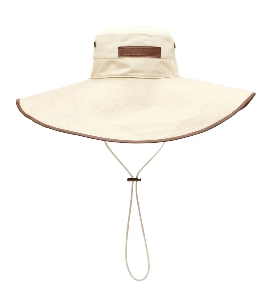 Burberry Leather-trimmed cotton-blend sun hat