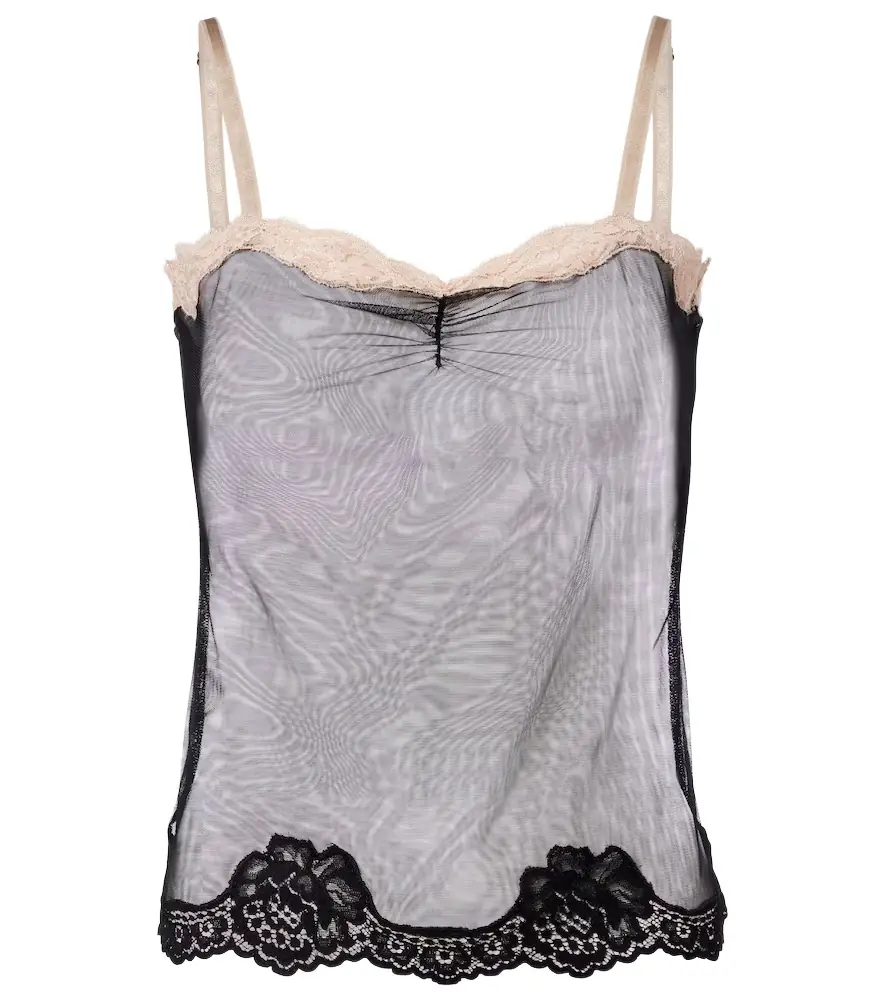Valentino Lace-trimmed sheer mesh camisole