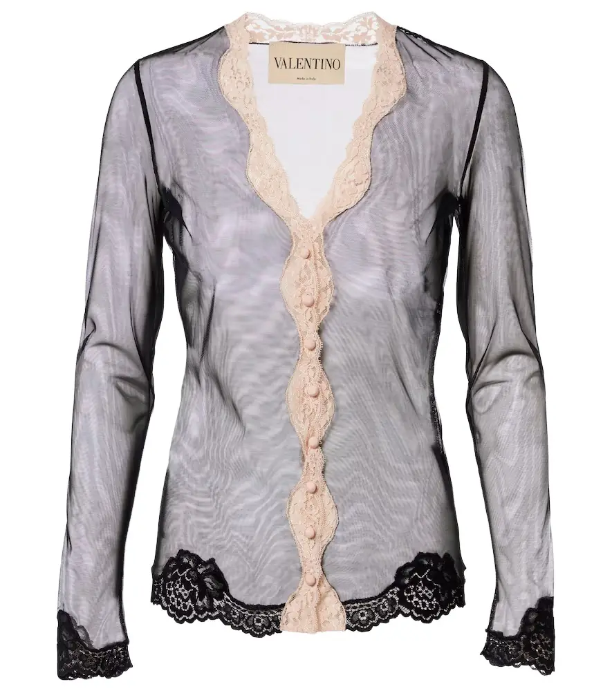 Valentino Lace-trimmed sheer mesh cardigan