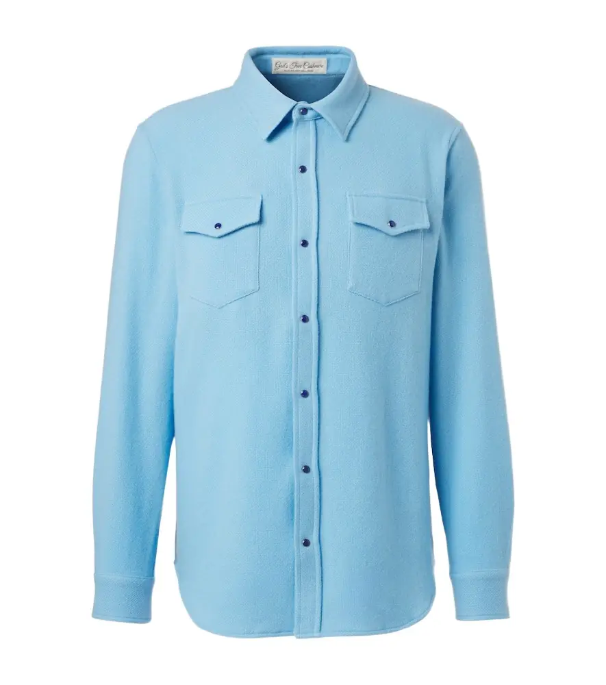 God's True Cashmere Blue Lagoon cashmere shirt with lapis lazuli