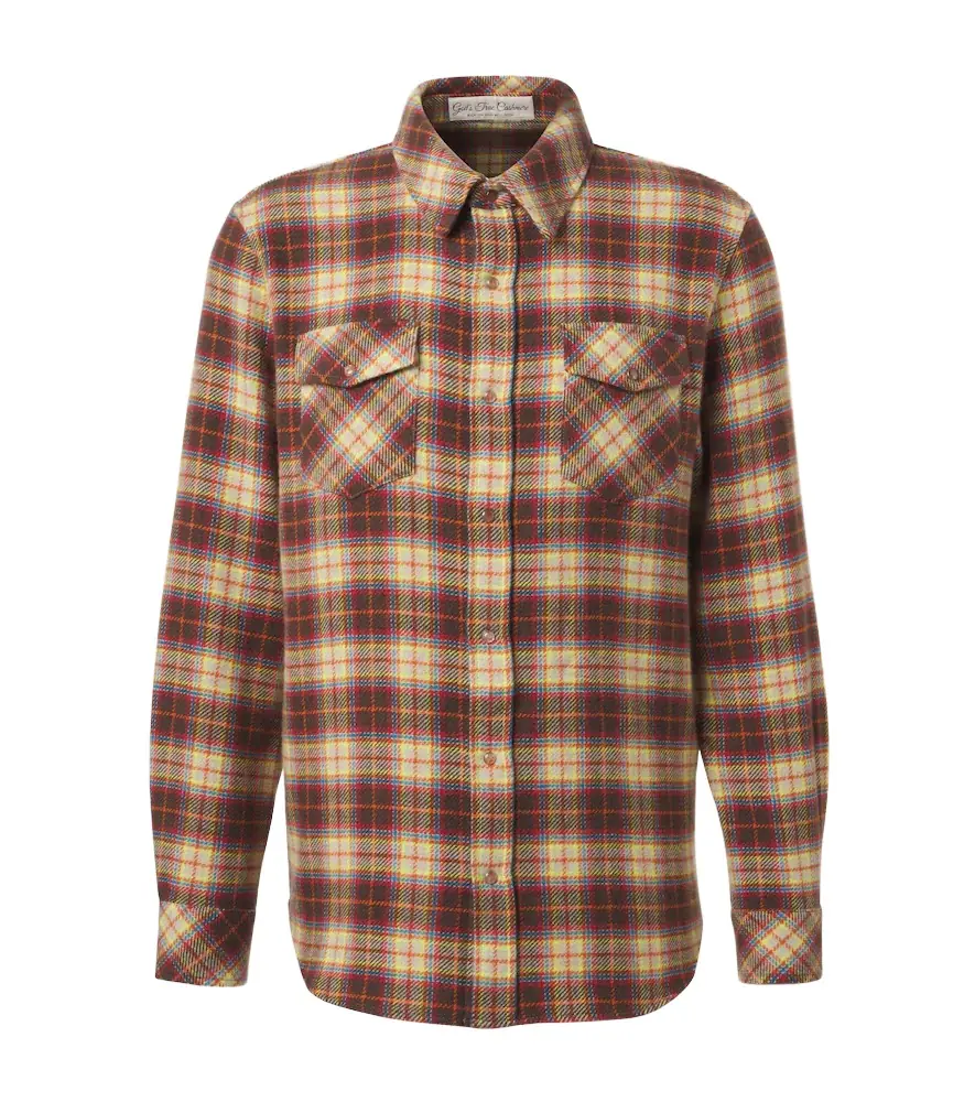 God's True Cashmere Plaid cashmere shirt with sunstone