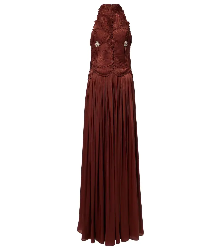 Costarellos Embellished ruched georgette gown