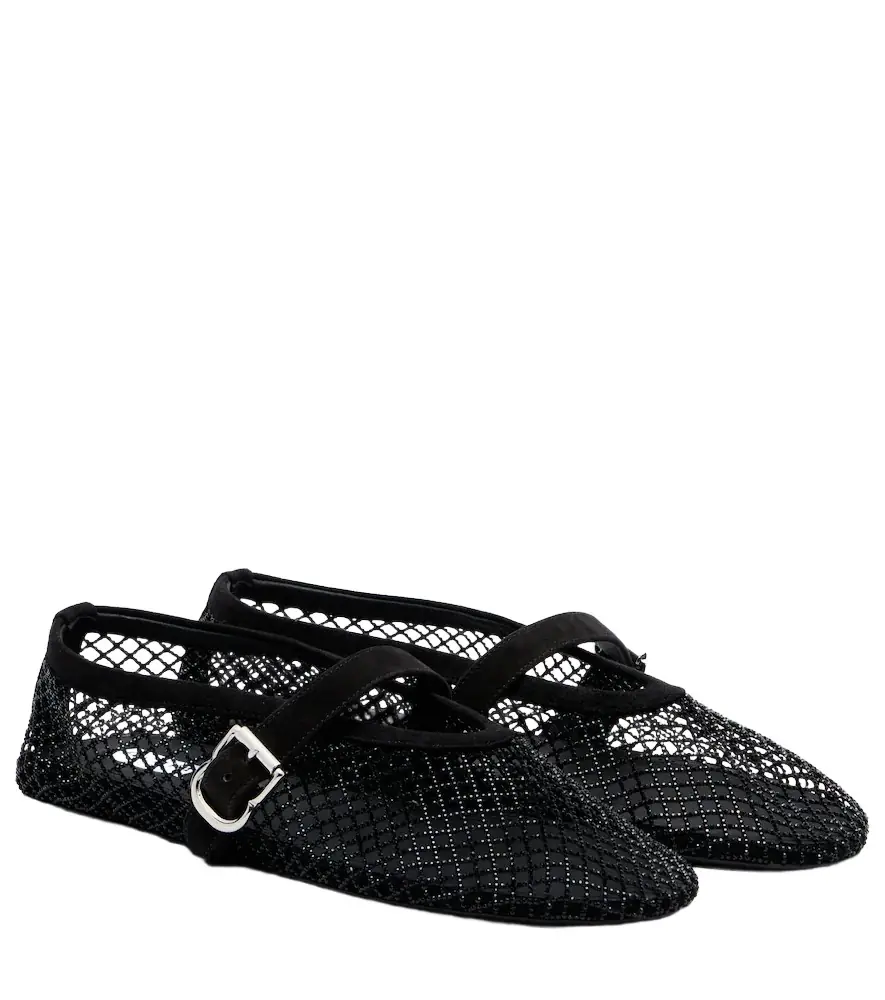 Alaia Alaïa Embellished fishnet ballet flats