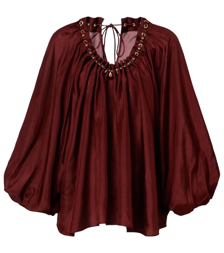 Zimmermann Aster asymmetric beaded silk habotai blouse