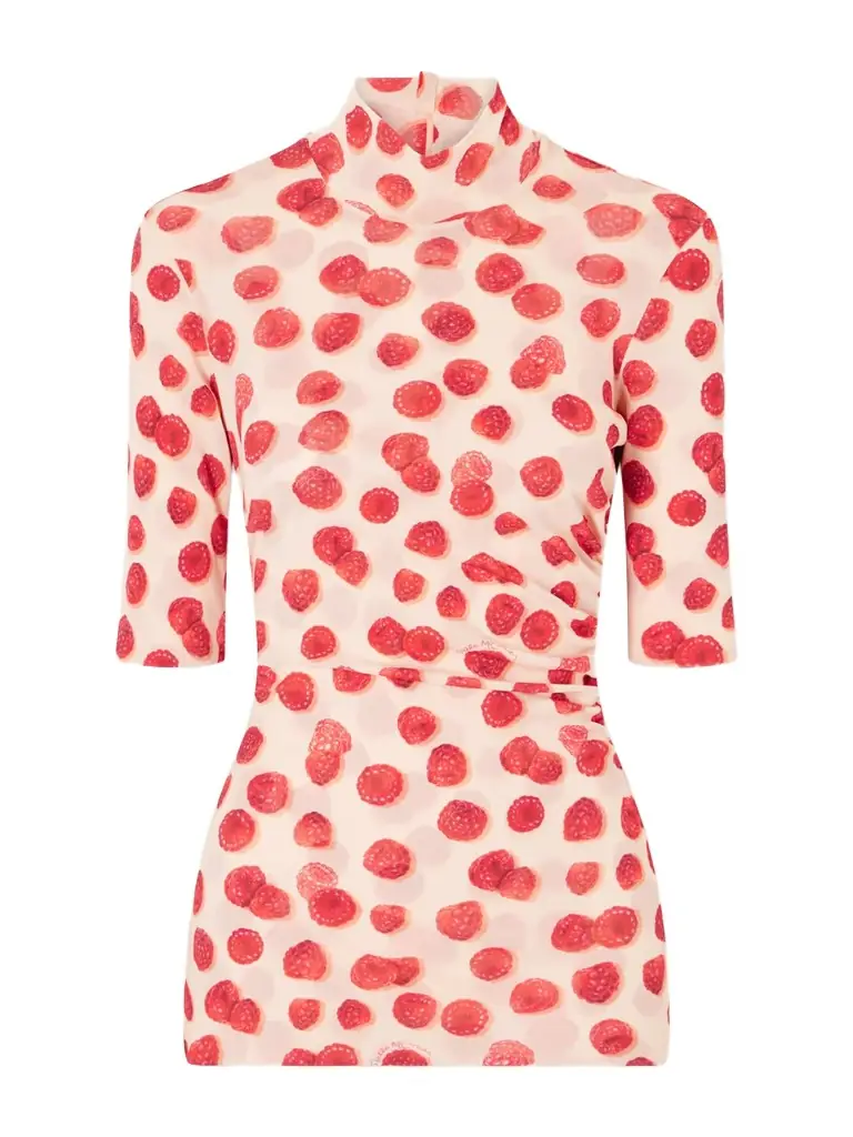 Stella McCartney Gathered Printed Mesh T-shirt