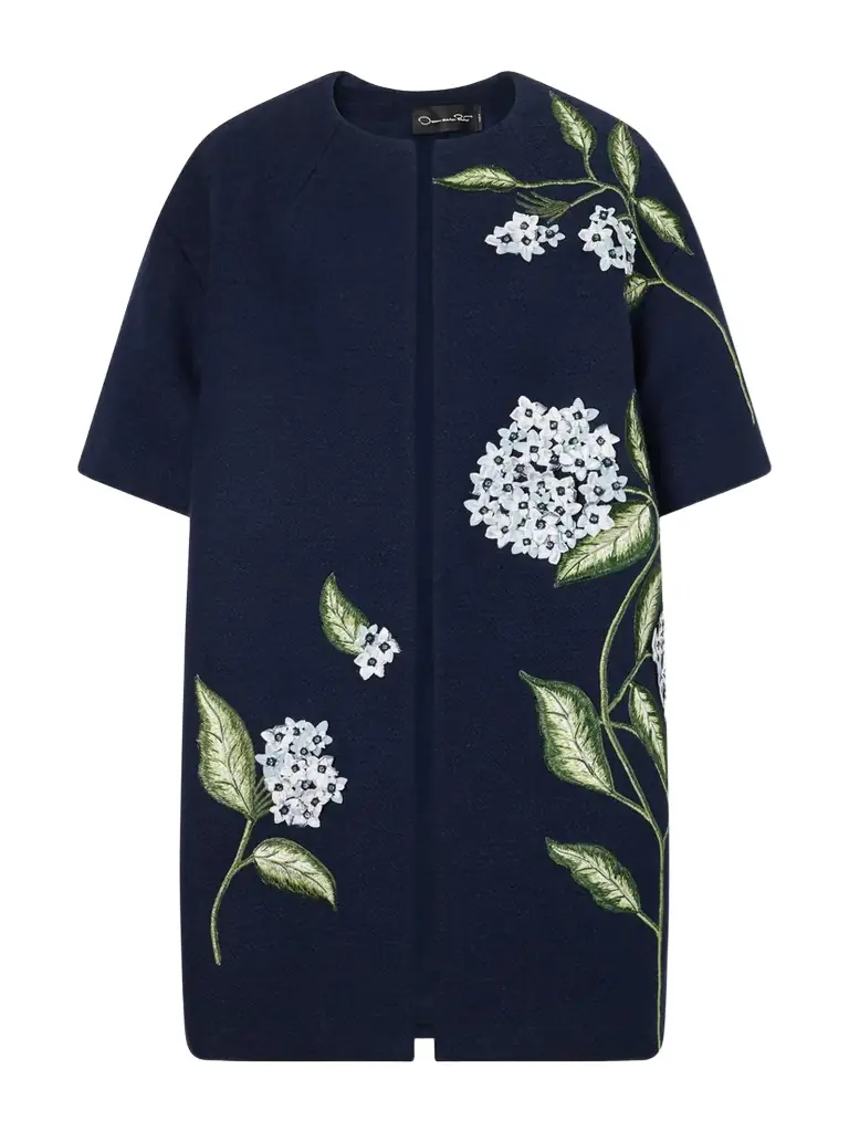 Oscar de la Renta Embellished Embroidered Cotton-blend Tweed Coat