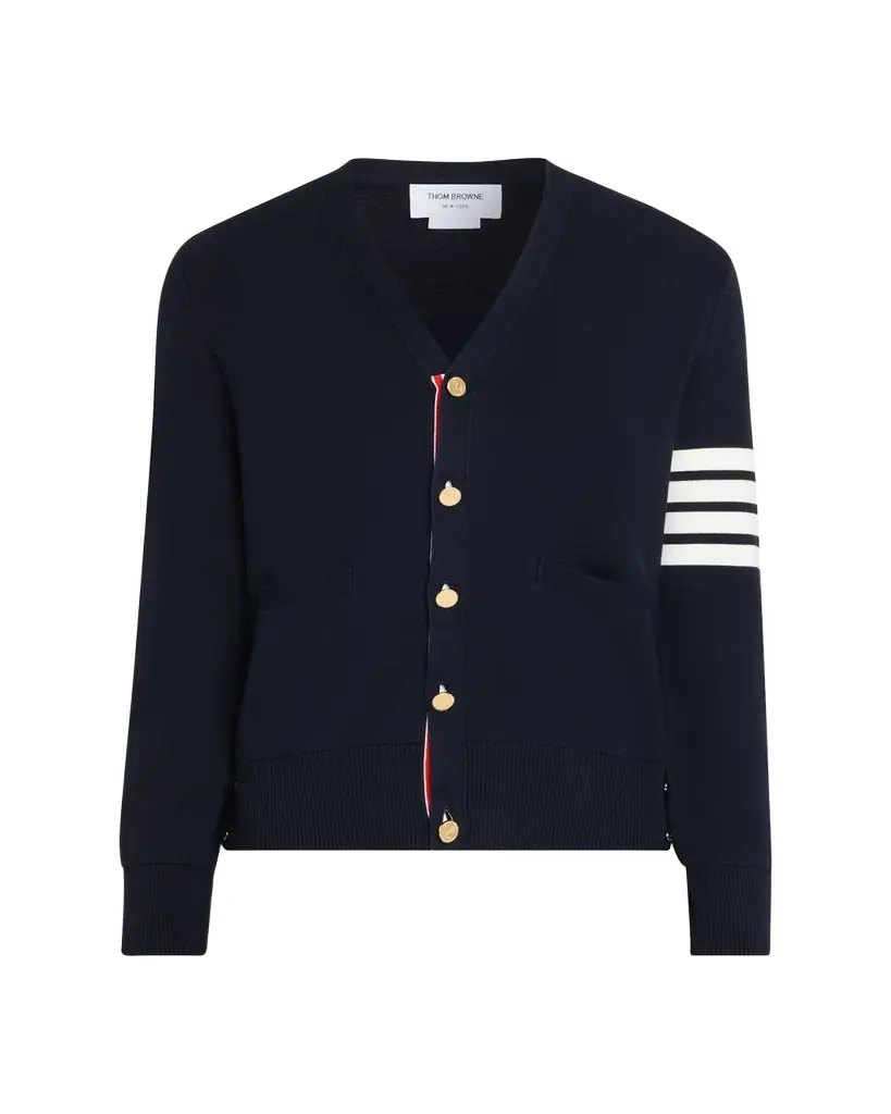 Thom Browne Men's Milano Stitch V Neck Cardigan In Cotton W 4 Bar Stripe