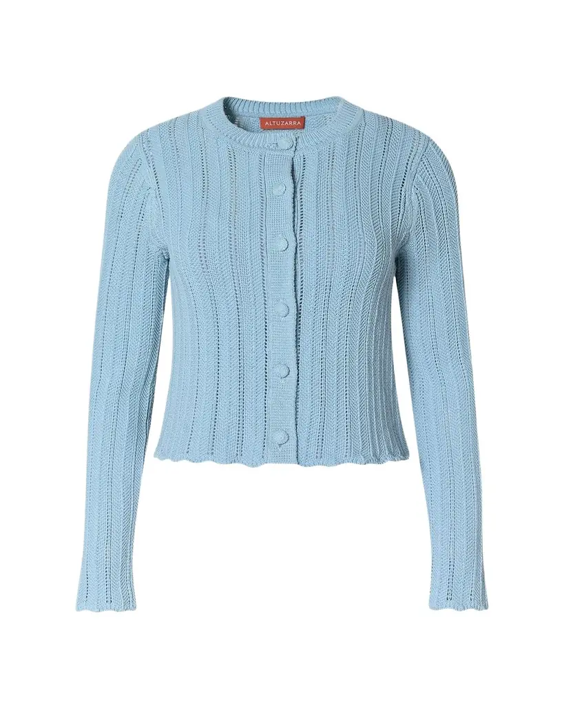 Altuzarra Mariette Lattice Knit Crewneck Cardigan