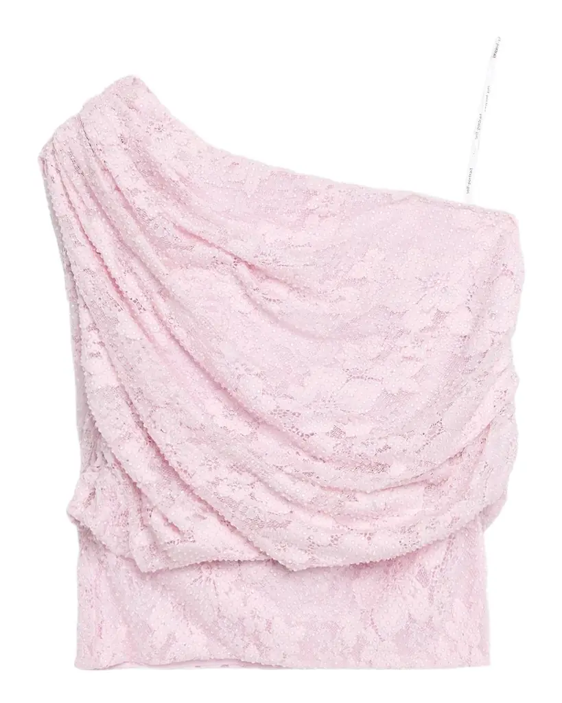 Self-Portrait Rhinestone Lace Asymmetric Drape Top