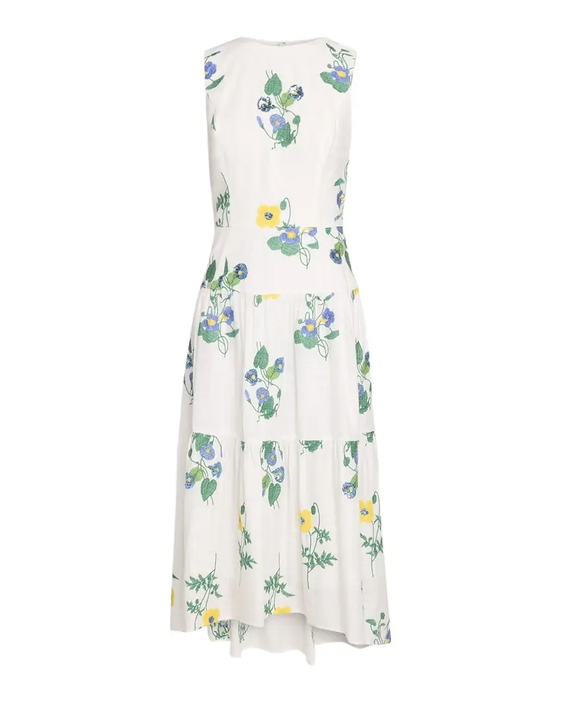 Shoshanna Cambridge Tiered Floral-Embroidered Midi Dress