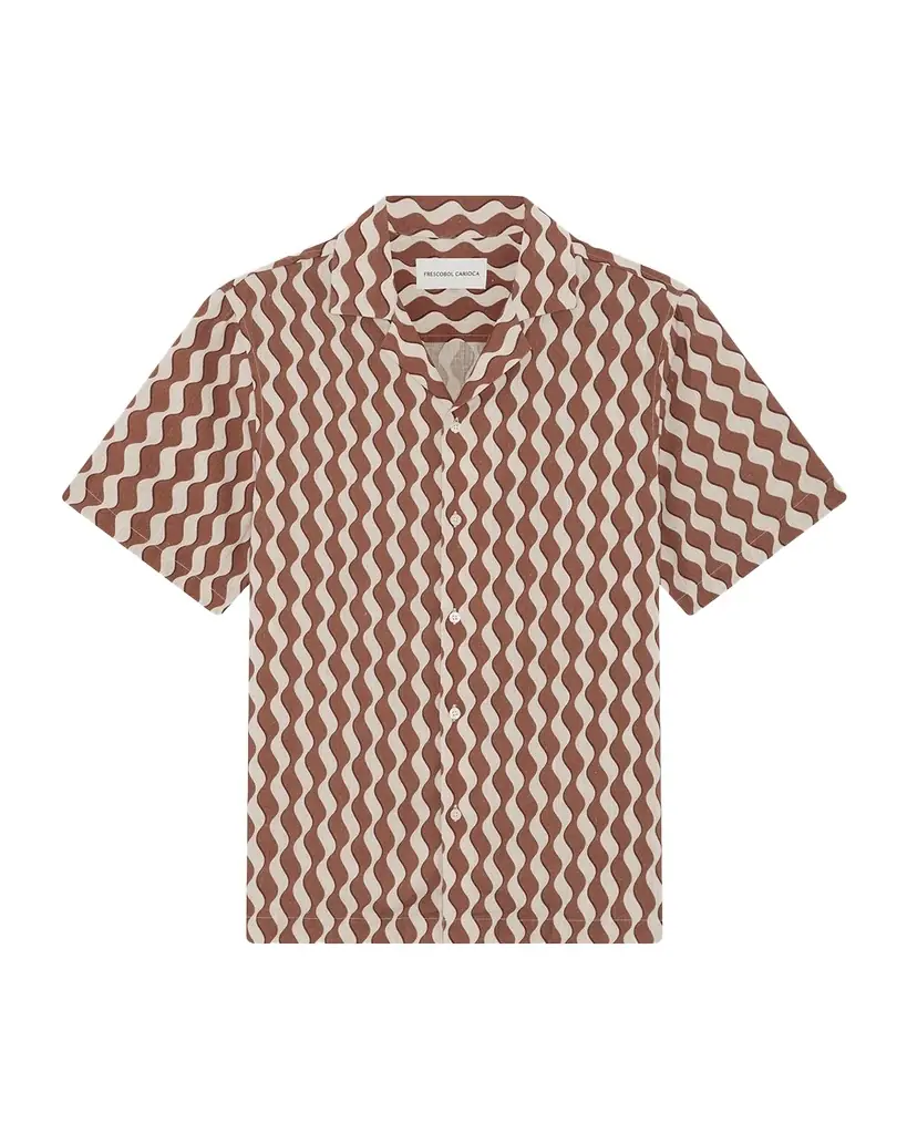 Frescobol Carioca Men 's Roberto Linen Wave-Stripe Short-Sleeve Shirt