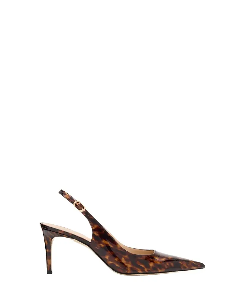 Stuart Weitzman 75mm Stuart Power Tortoiseshell Patent Leather Slingback Pumps