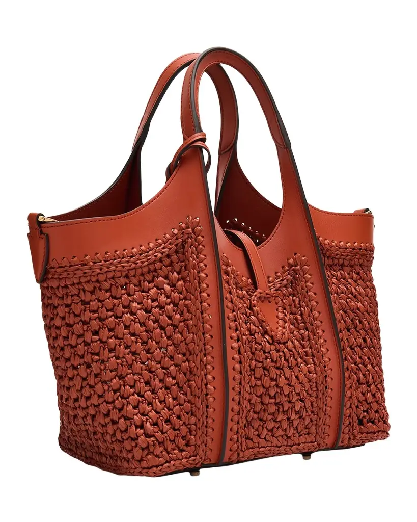 Tod's Small T Timeless Raffia & Leather Shopping Bag - Women's Bags