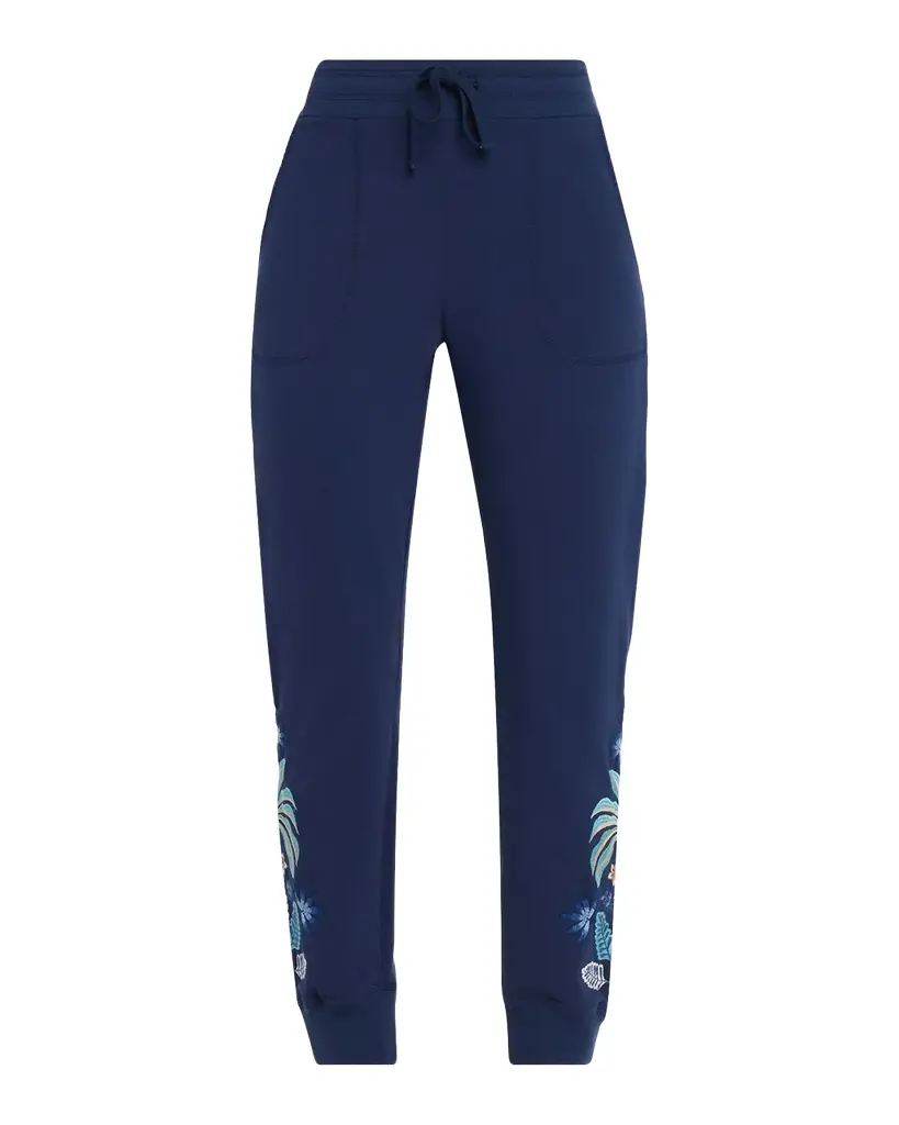 Johnny Was Floral Embroidered French Terry Ankle Joggers