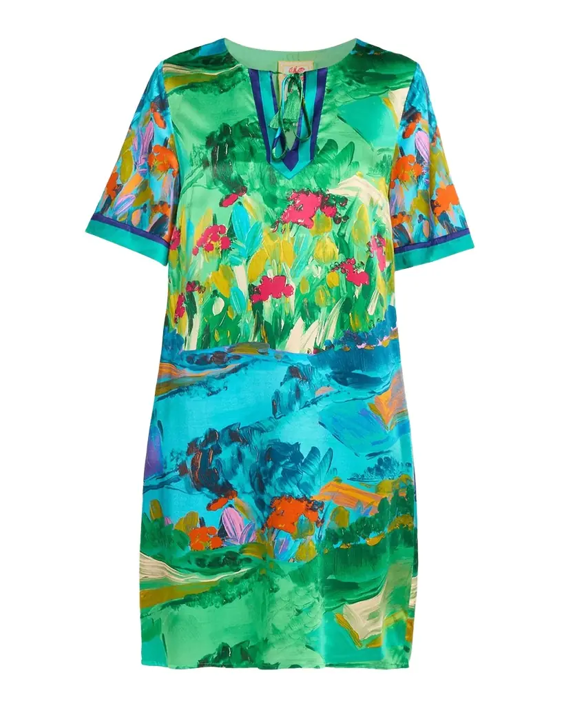 Johnny Was Roseum Printed Silk Short-Sleeve Shift Dress