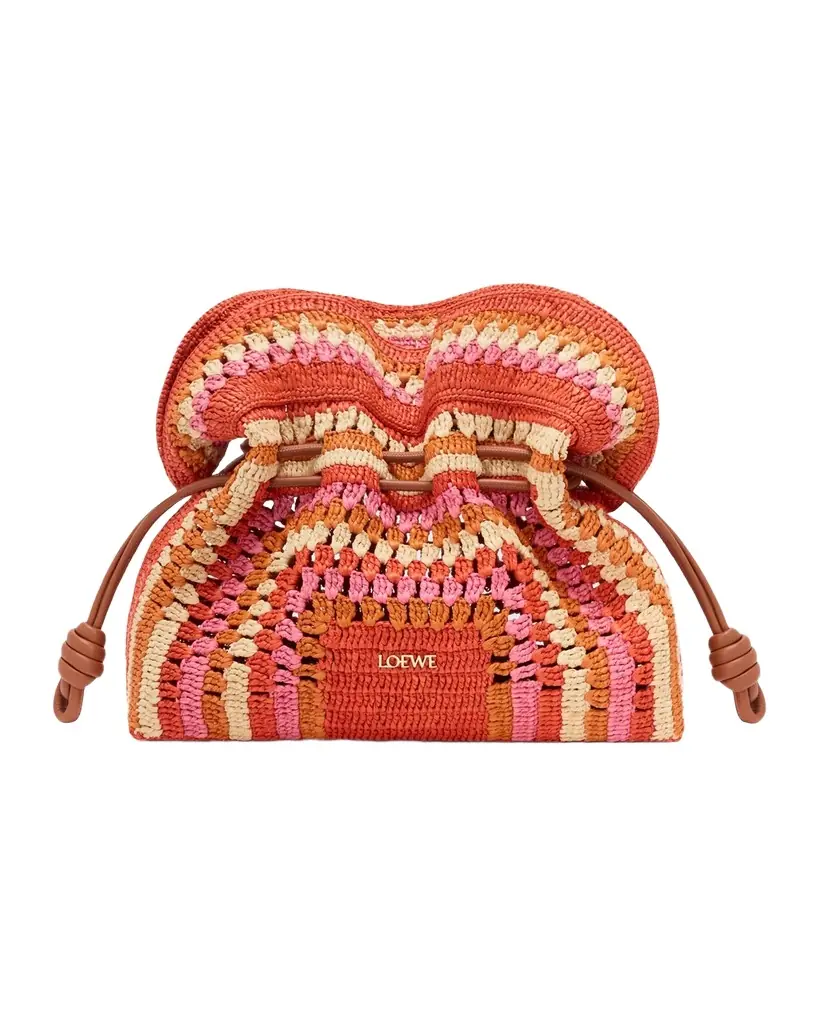 Loewe x Paula 's Ibiza Flamenco Striped Crochet Raffia Clutch Bag