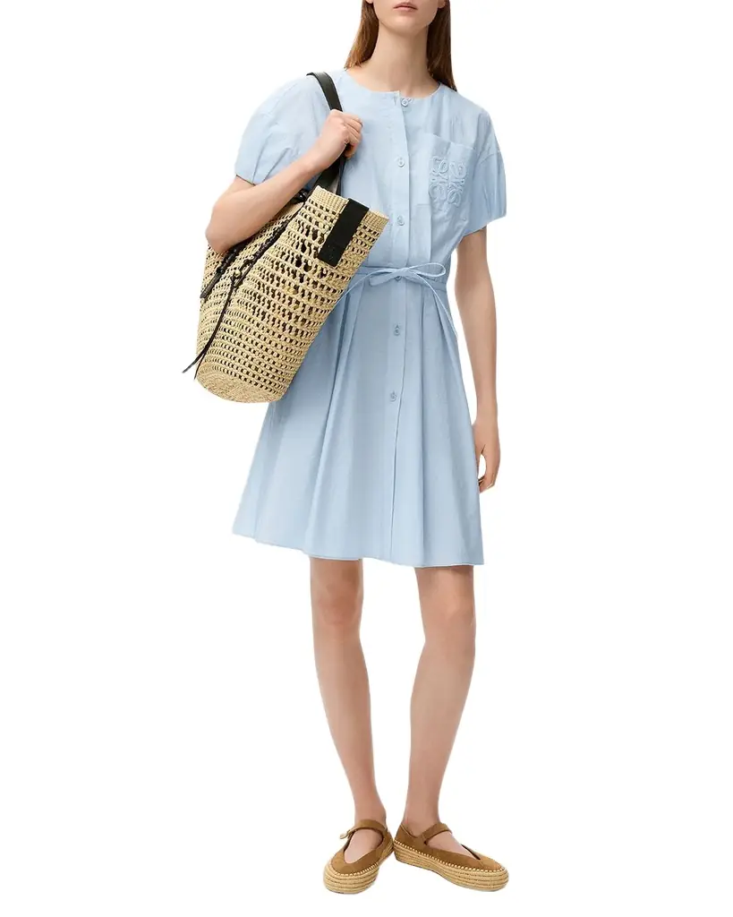 Loewe x Paula's Ibiza Puff-Sleeve Pleated Shirtdress