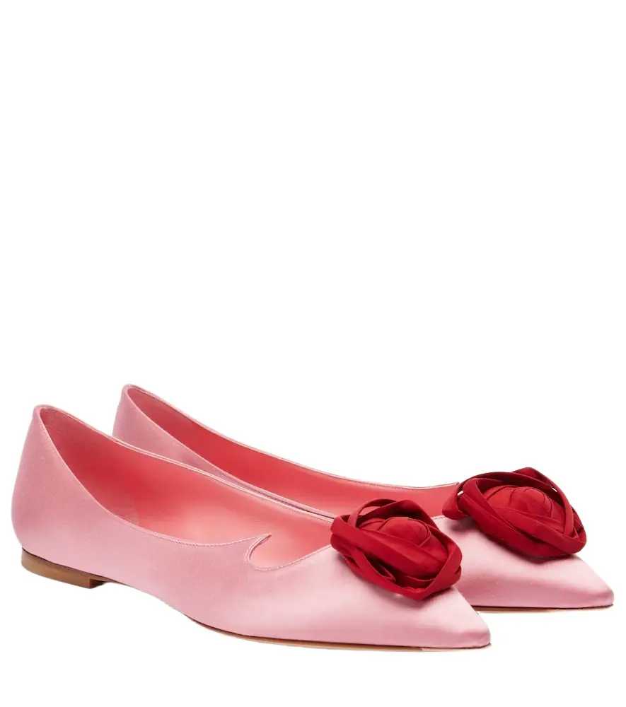 Roger Vivier I Love Viver floral-appliqué satin ballet flats