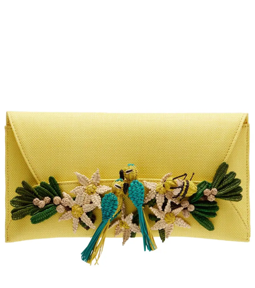 Aquazzura Birdsong Small raffia clutch