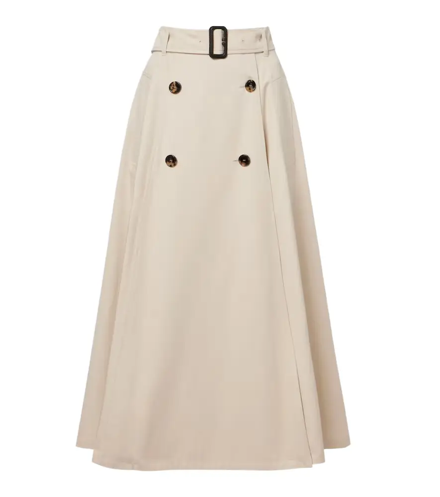 Burberry Belted cotton gabardine midi skirt