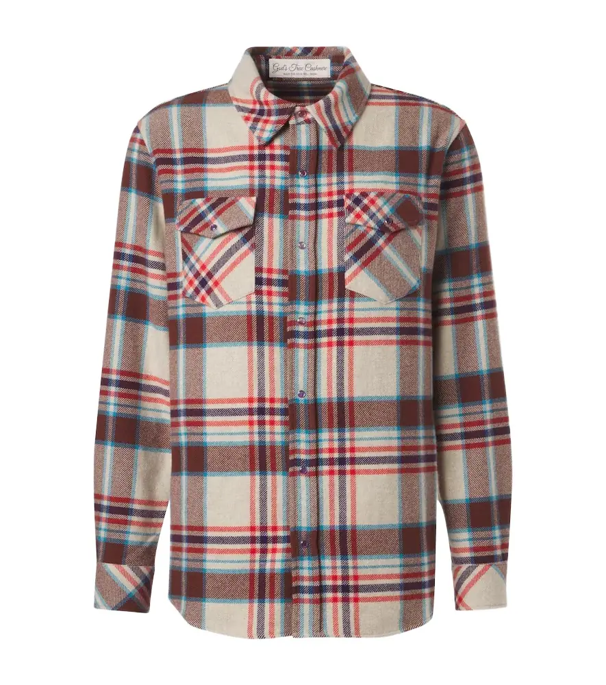 God's True Cashmere Plaid cashmere shirt with amethyst
