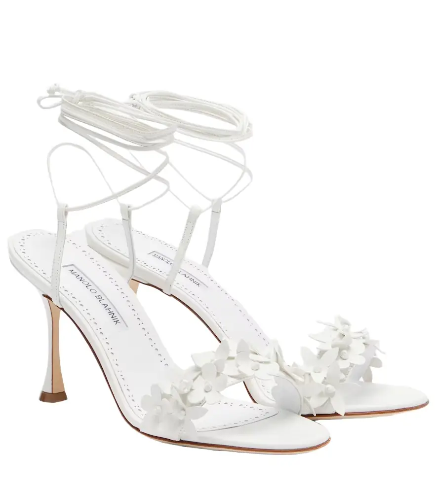 Manolo Blahnik Anista floral-appliqué leather sandals