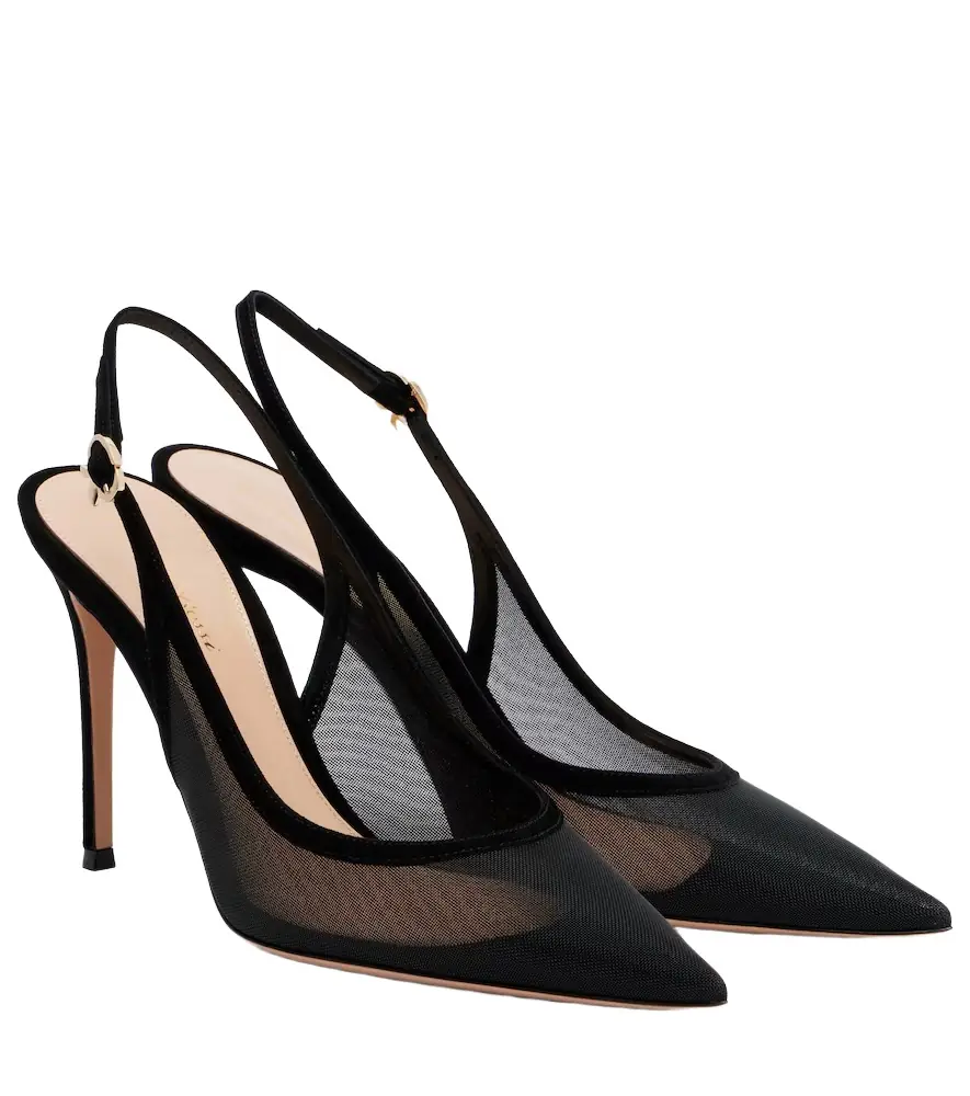 Gianvito Rossi Suede-trimmed slingback pumps