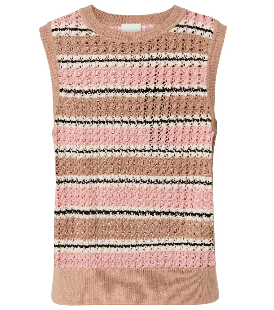 Varley Deeley striped cotton pointelle top