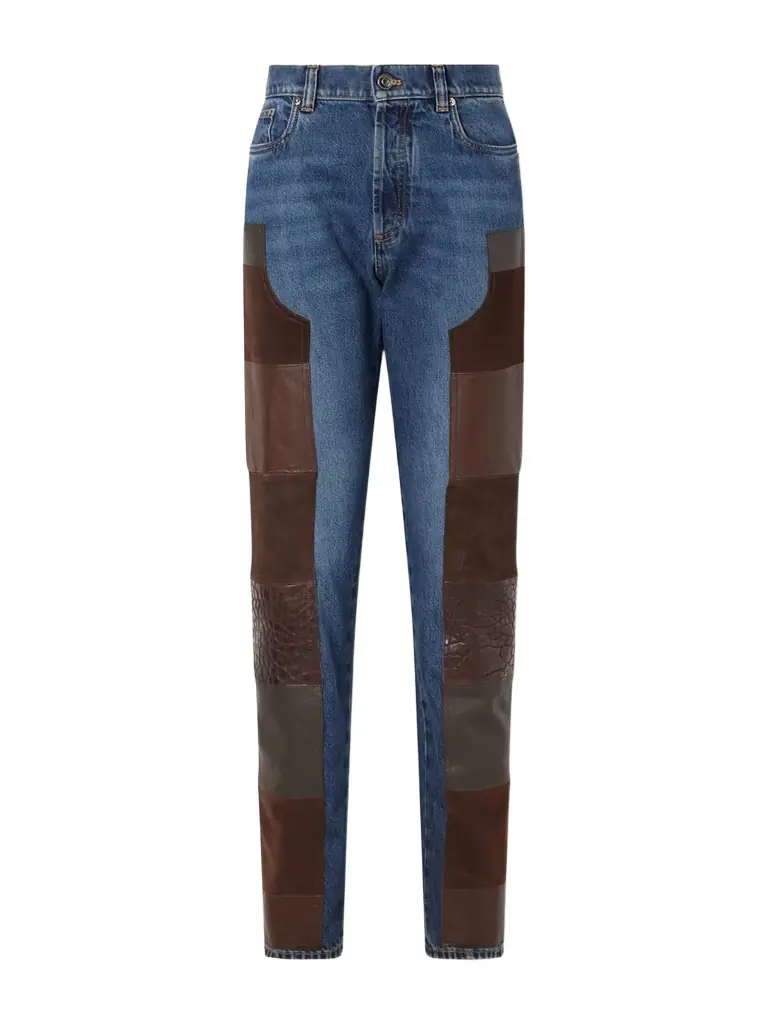 Versace Leather-trimmed Mid-waist Straight-leg Jeans