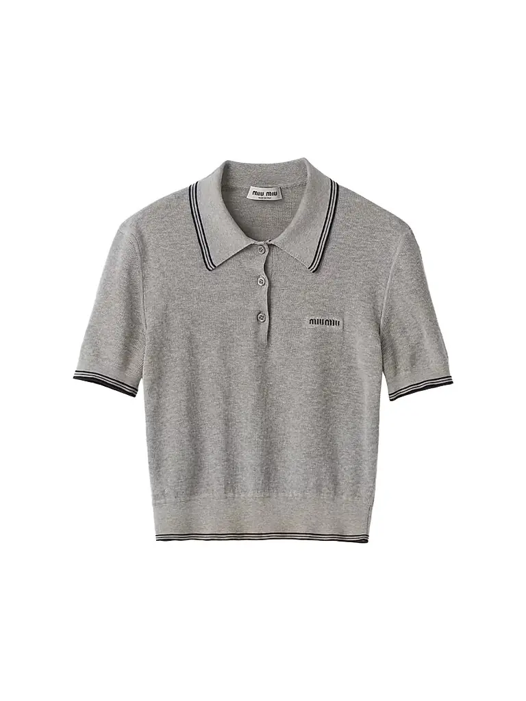 Miu Miu Women's Cotton Jersey Polo Shirt - Grey