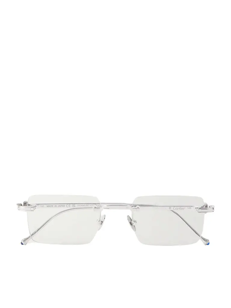 Cartier Eyewear Pasha de Cartier Rectangular-Frame Rimless Silver-Tone Optical Glasses - Men