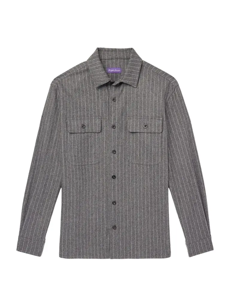 Ralph Lauren Purple Label Pinstriped Super 150s Wool-Flannel Shirt - Men