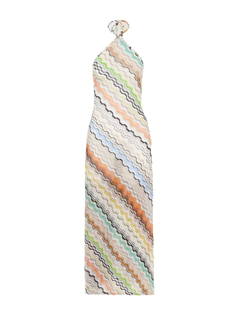 Missoni Striped Crochet-knit Halterneck Maxi Dress