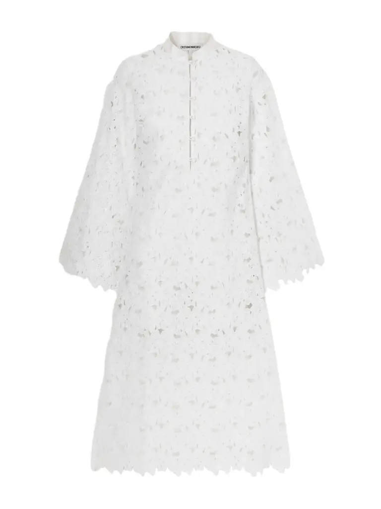 Cristiano Marcheli Eleonora Floral-embroidered Silk-trimmed Broderie Anglaise Kaftan