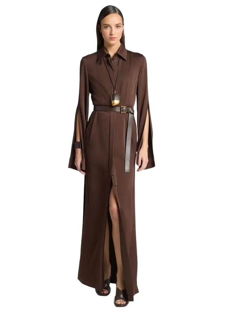 Michael Kors Collection Techno Satin Slit-Sleeve Shirtdress