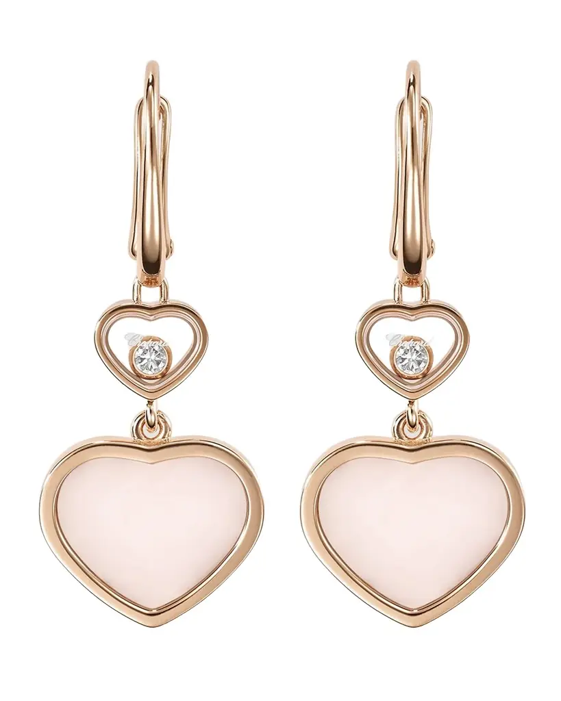 Chopard Happy Hearts 18K Rose Gold Pink Opal & Diamond Earrings