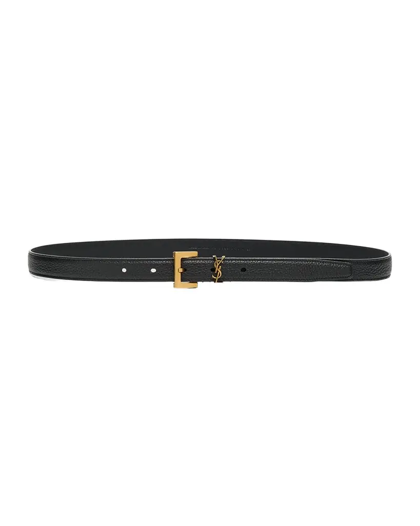 Saint Laurent YSL Grain Leather Skinny Belt