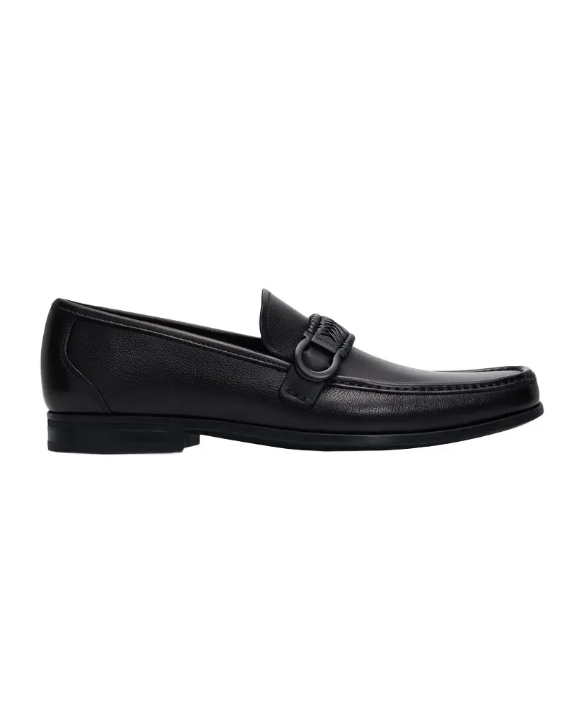 Ferragamo Men 's Side-Gancini Leather Moccasin Loafers with Hand-Woven Strap