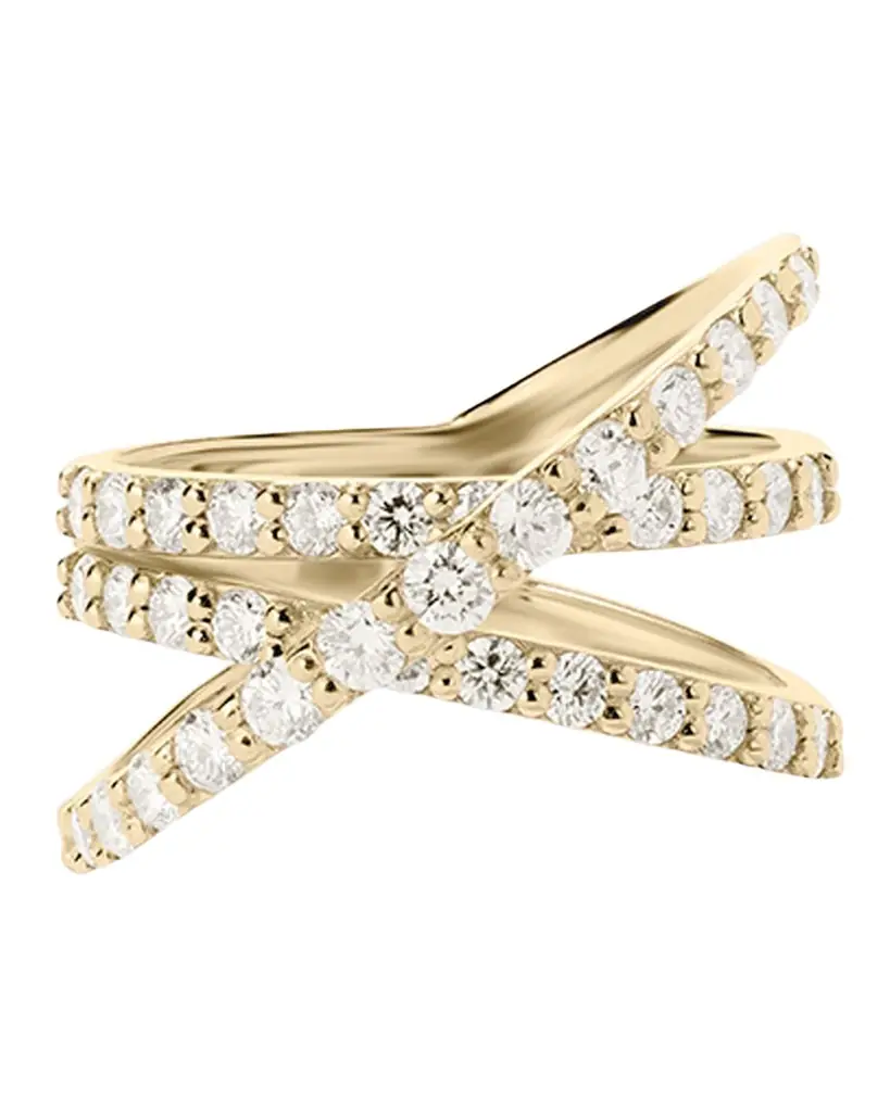 LANA 14K Gold Graduating Diamond Criss Cross Ring