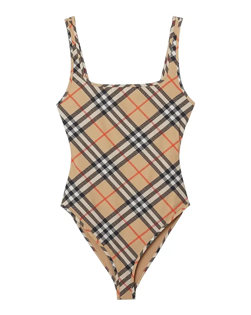 Burberry Sabina Check V-Back One-Piece Swimsuit