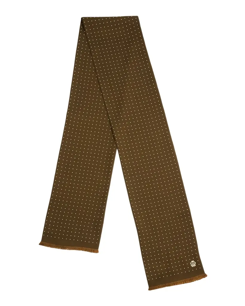 dunhill Men 's Mulberry Silk Polka Dot Fringe Scarf