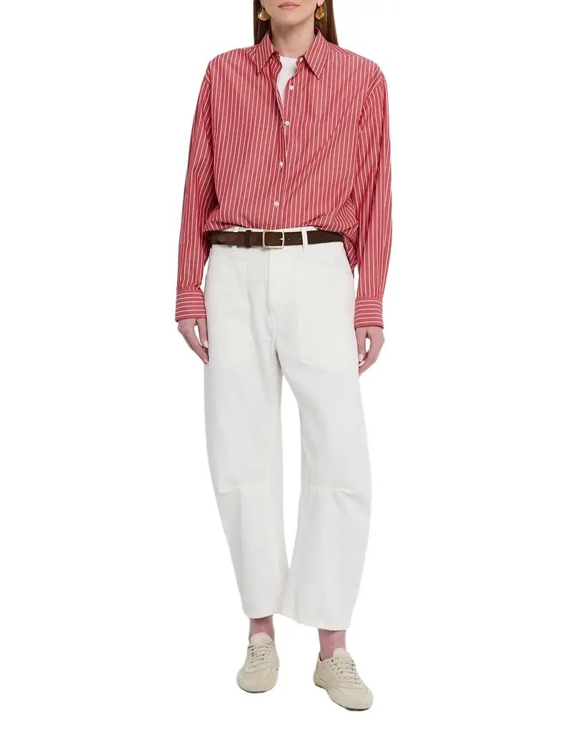 Nili Lotan Shon Herringbone Barrel-Leg Ankle Pants