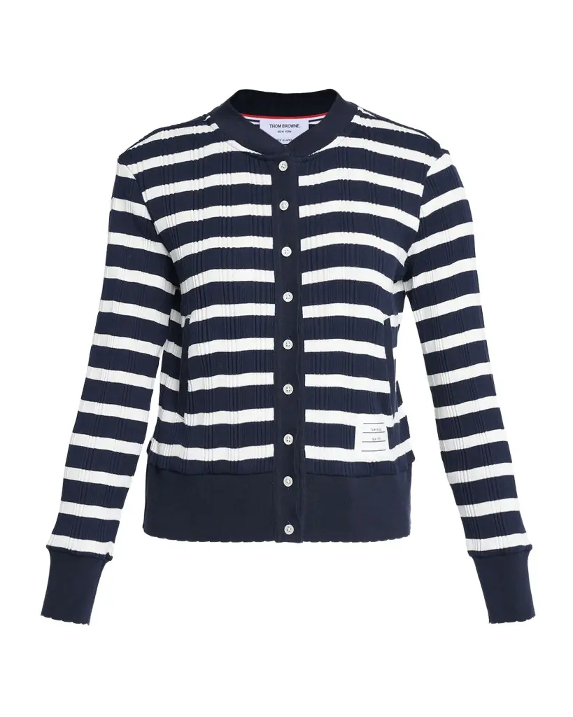 Thom Browne Striped Cotton Rib Crewneck Cardigan