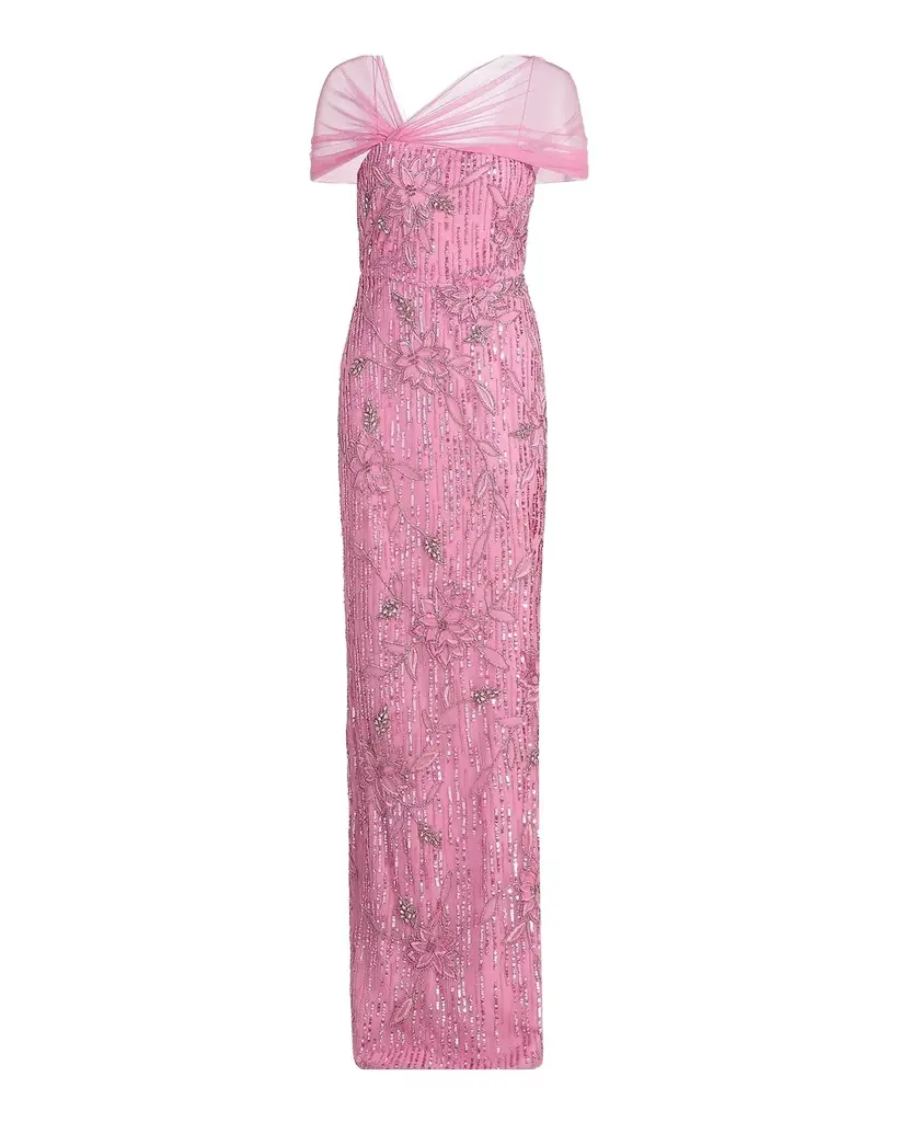Theia Clover Shawl Draped Gown